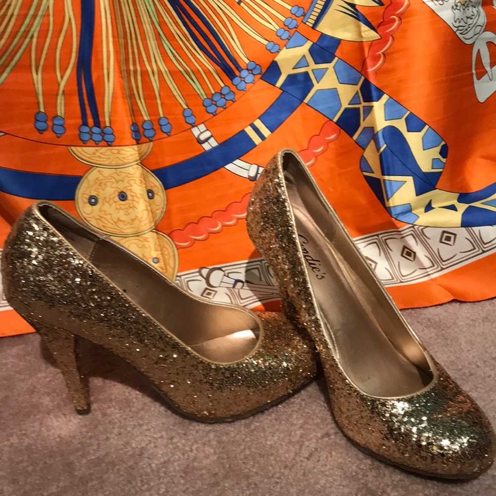 Gold sequined heels